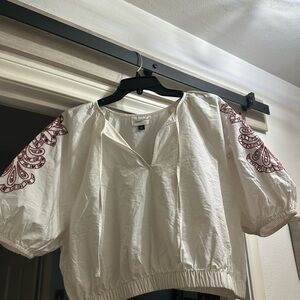 Embroidered White Top with Red Accents